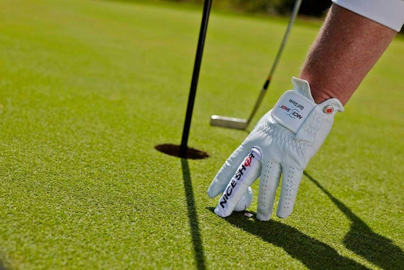 Nice Shot The Bird white left-hand golf glove – left-hand glove worn while putting