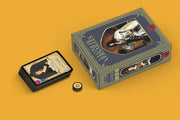 La Cour de Versailles base game box, Louis XIV card and wax-seal token