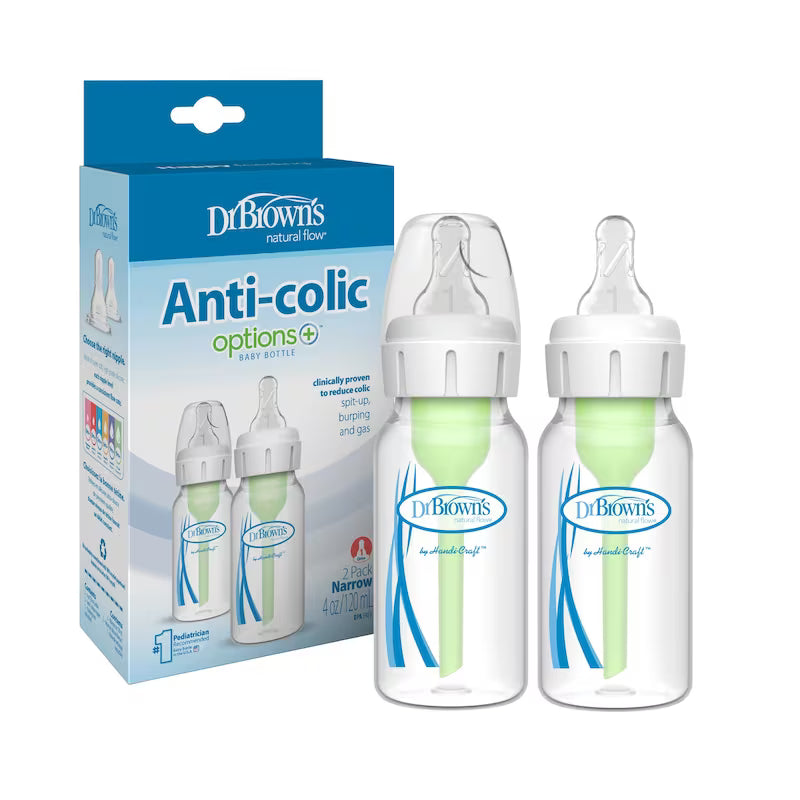 Dr Brown's - 4oz/120mL Narrow Anti-colic Options+ Baby Bottle, 2-Pack