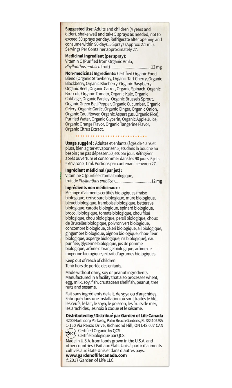 Hoopers - Garden of Life - Mykind Organics - Vitamin C Organic Spray - Orange - Tangerine - 58 mL