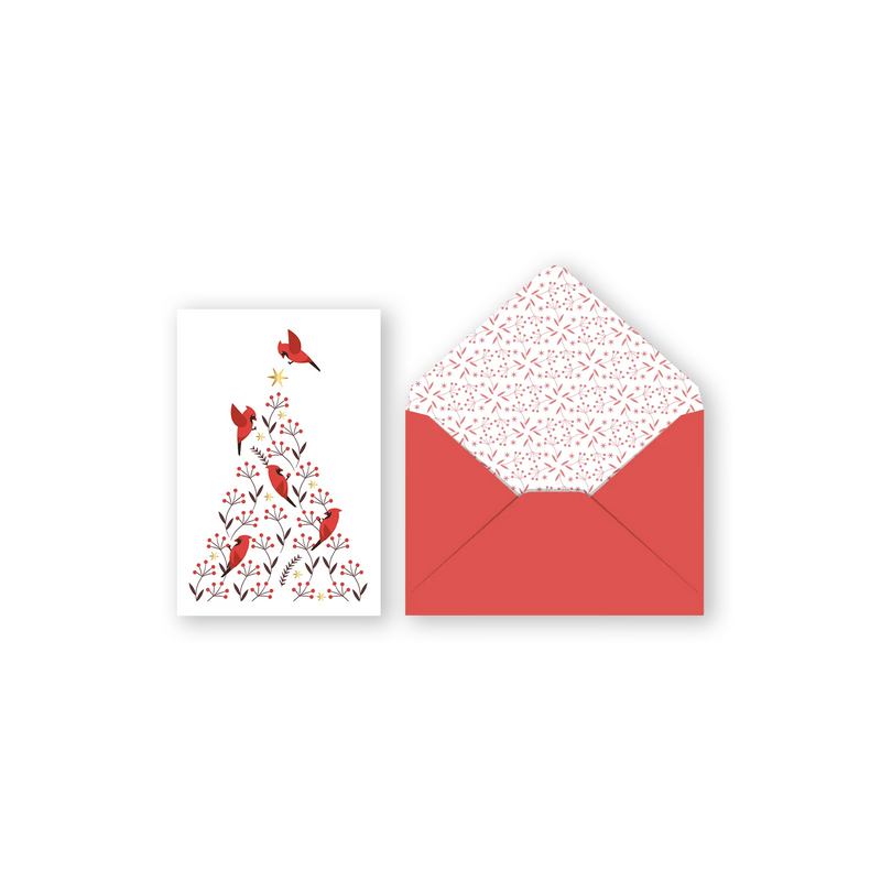 CARTE NOËL MINI IDV./ CARDINAUX EN SAPIN