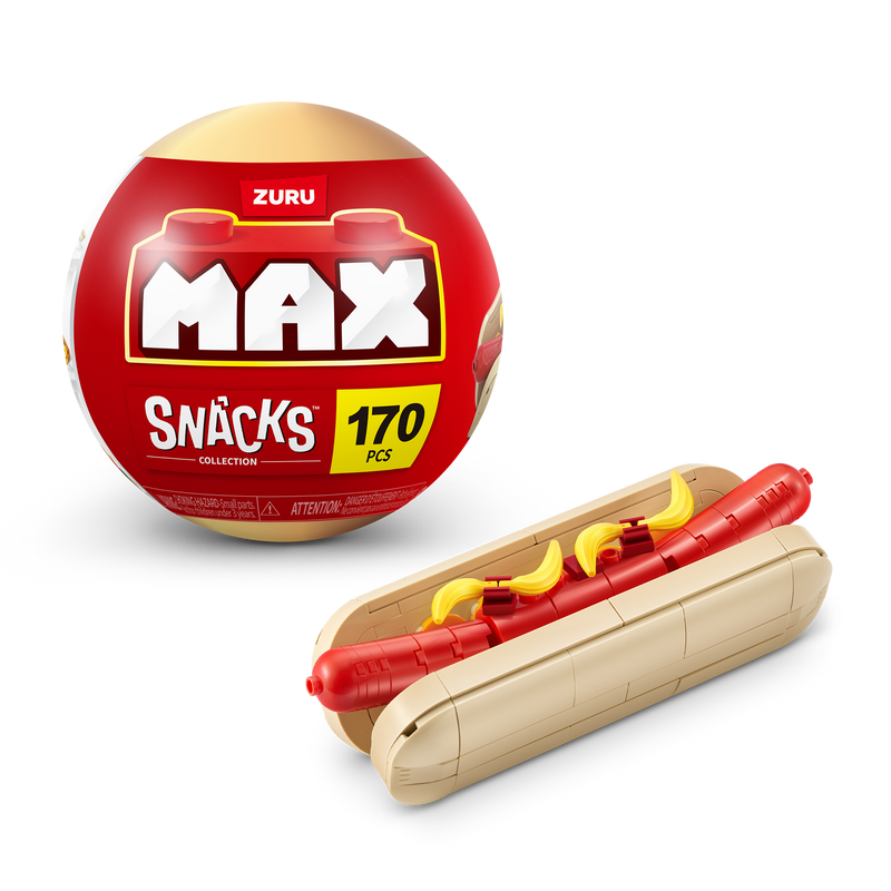 MAX BUILD Premium Snacks Series 1 – Hotdog example with capsule; one random set included