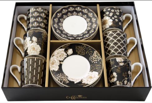Easy Life - Art Deco & Flowers Set of 6 100ml Espresso Cup & Saucers