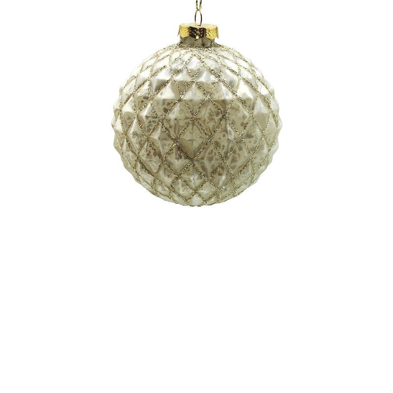 BOWRING - 10cm White Ornament with Champagne Glitter