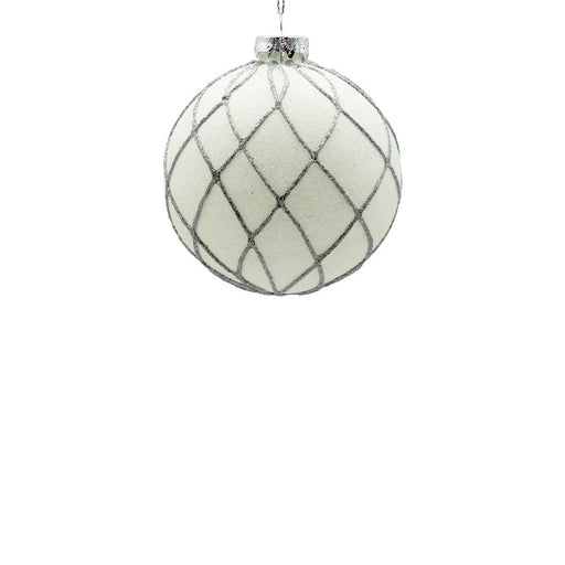 BOWRING - 10cm White Flow Ornament with Silver Glitter