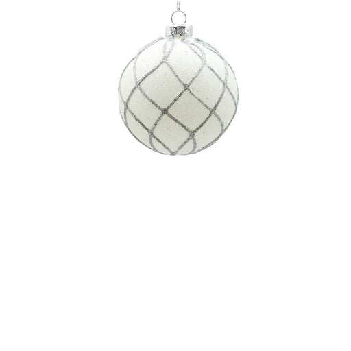 BOWRING - 8cm White Flow Ornament with Silver Glitter