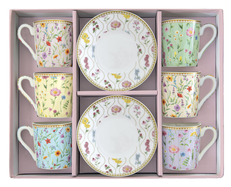 Easy Life - Meadow Flowers 100ml (3.4oz) Set of 6 Espresso Cups & Saucers