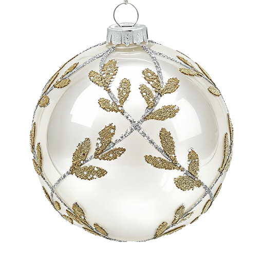 BOWRING - 8cm Laurel Cream White Ball Ornament