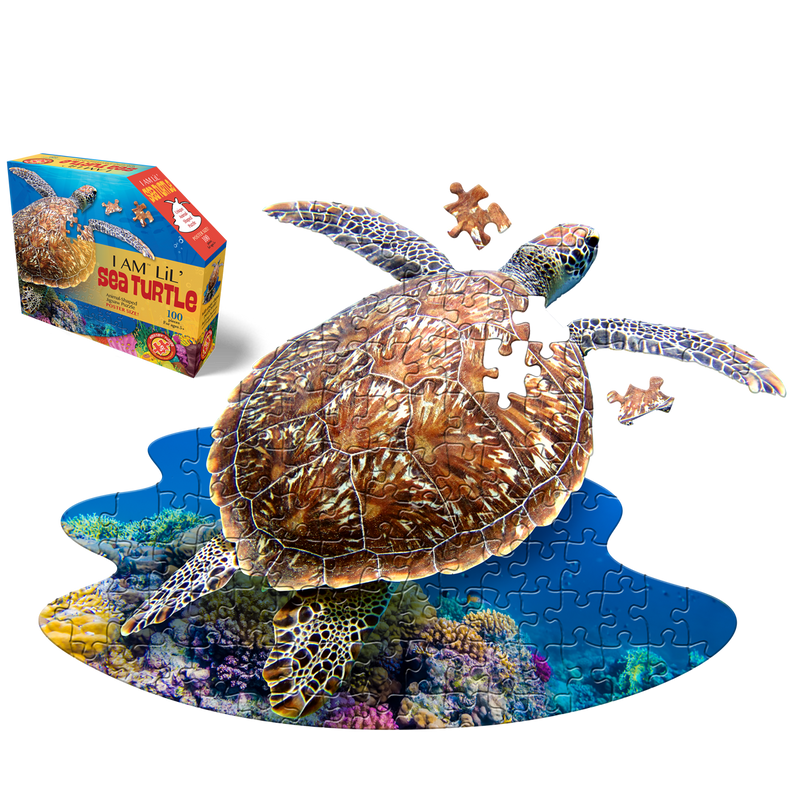 Madd Capp Puzzles – I Am Lil' Sea Turtle Jigsaw Puzzle | 100 Pieces – puzzle and packaging