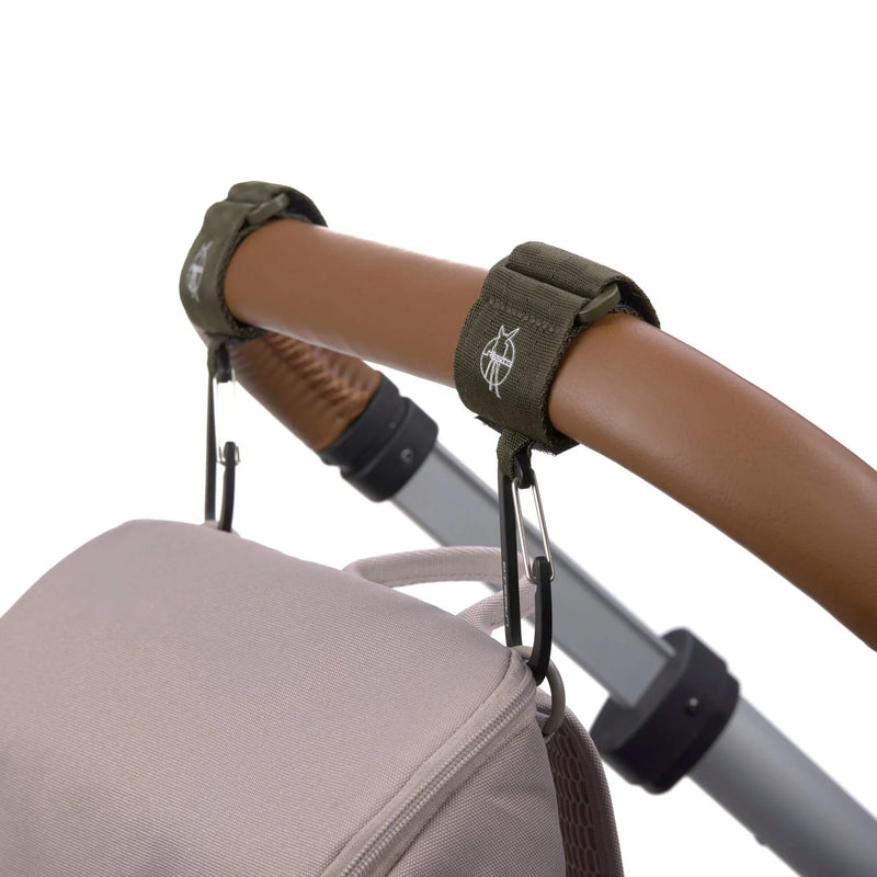 Lassig - Stroller Hooks with Carabiner - Olive (2-Pack)