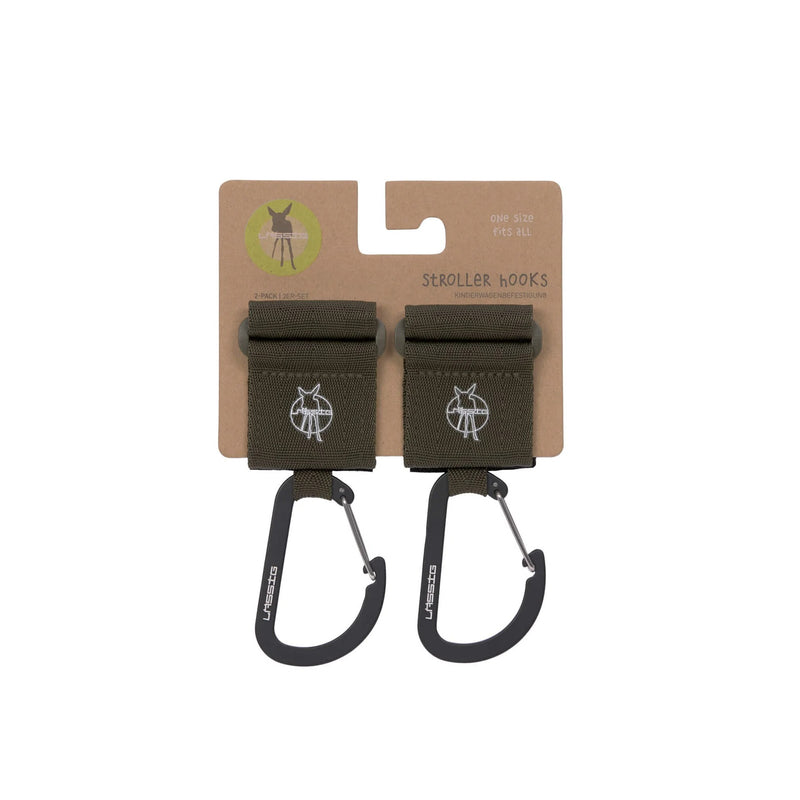 Lassig - Stroller Hooks with Carabiner - Olive (2-Pack)