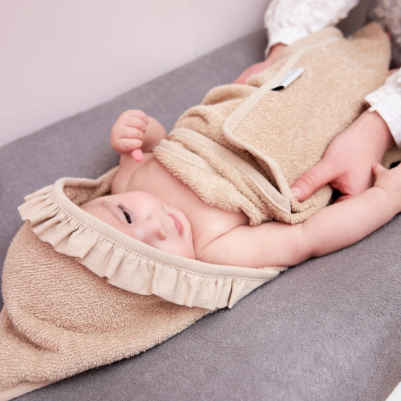 Meyco Baby Ruffle Hooded Bath Towel – Sand – additional product detail or lifestyle view
