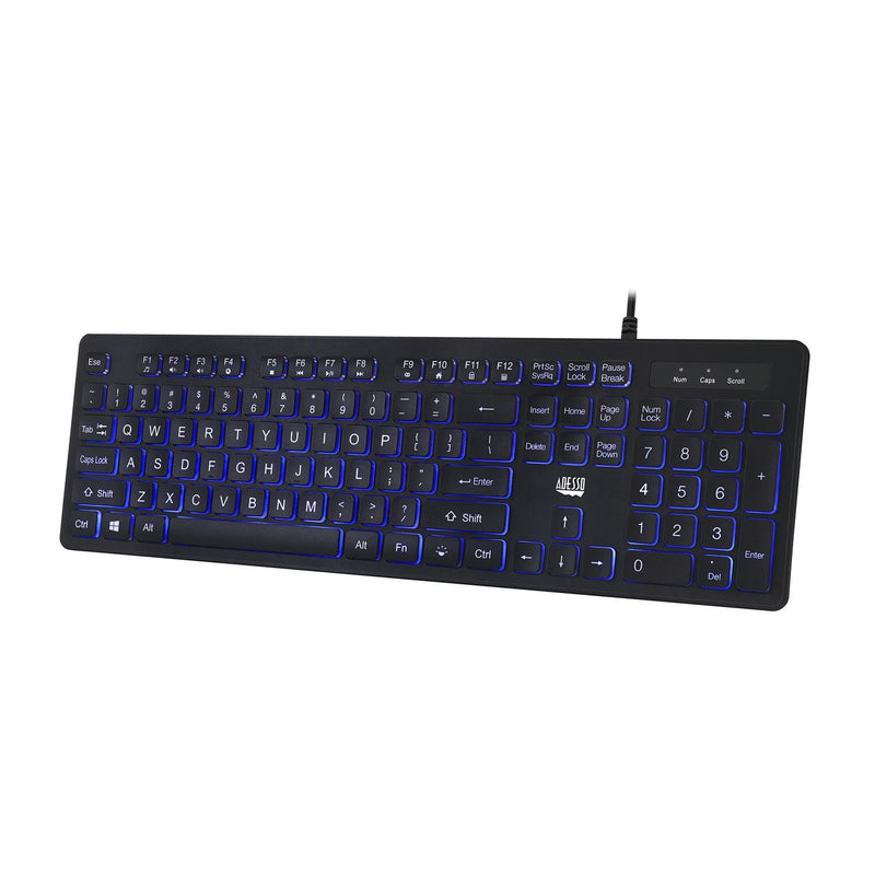Adesso - Keyboard Wired 2X Large Print Illuminated LED Backlight 104 Keys Water Resistant PC - Black