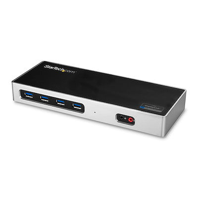 StarTech DK30A2DH dual-monitor USB-A and USB-C docking station in black and silver