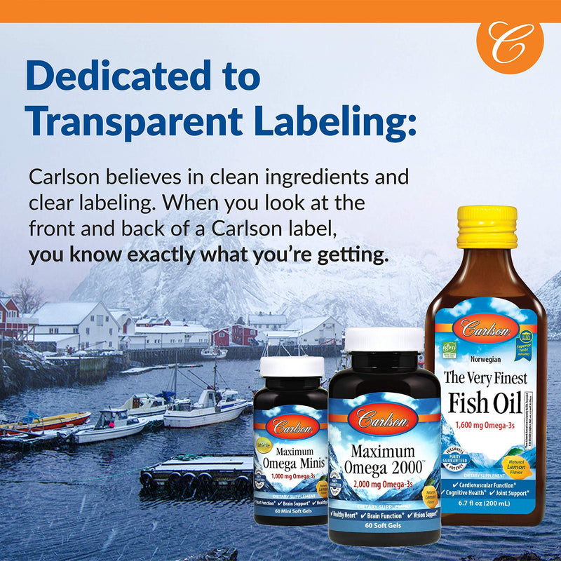 Carlson Fish Oil liquid, natural orange flavour, 500 mL bottle – view 5