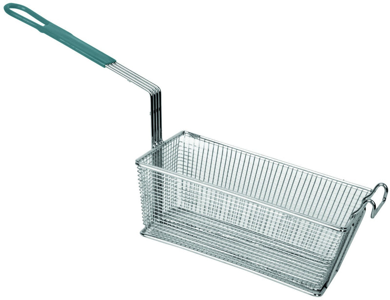 Browne - Fry Basket - 13X 6.5X 5" / 33.0X 16.5X 12.7 cm - Rectangle - Nickel - Played - Green Handle