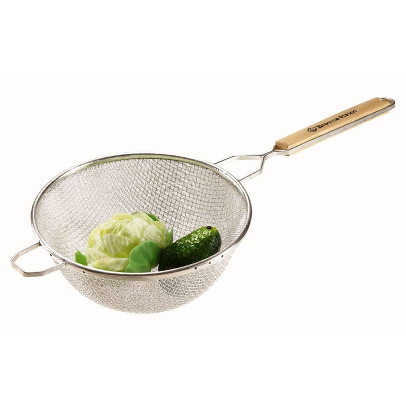 Browne - Strainer - Double - Mesh - Fine - Bowl - 8" / 20.3 cm - Wood Handle - 6.5" / 16.5 cm - Stainless Steel