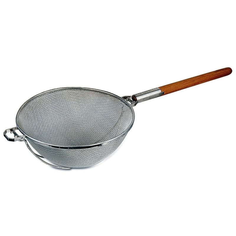 Browne - Strainer - Double - Mesh - HD - Bowl - 14" / 35.6 cm - Wood Handle - 16.25" / 41.3 cm - Stainless Steel