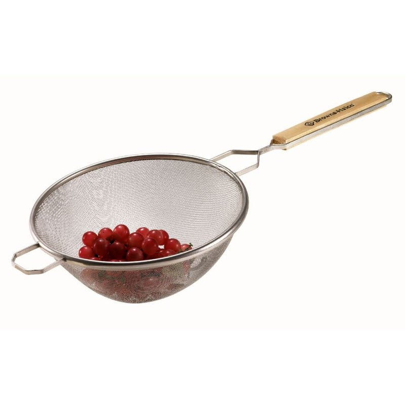 Browne - Strainer - Single - Mesh - Fine - Bowl - 8" / 20.3 cm - Wood Handle - 6.5" / 16.5 cm - Stainless Steel