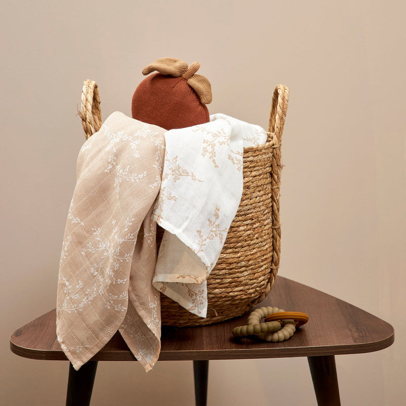 Meyco Baby Muslin Swaddle Blankets – Branches Sand – additional product detail or lifestyle view