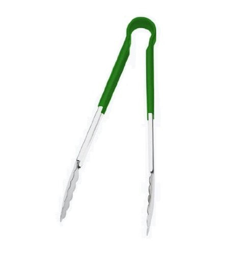 Browne - Tongs, One-Piece, coloured handle, SS PVC coating, 16"/40.6cm, Green