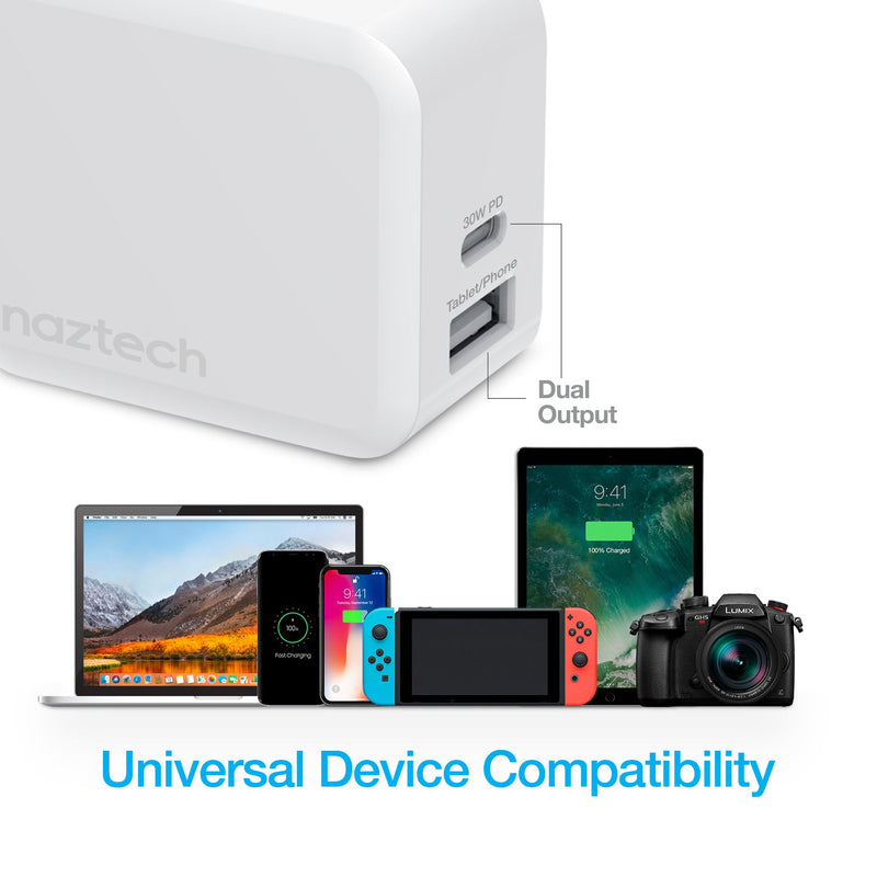 Naztech – 30W USB-C PD + 12W USB-A Dual-Port Wall Charger – White – device compatibility