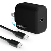 Naztech – 20W USB-C PD Wall Charger with USB-C Cable – Black | 4 ft / 1.22 m – front wall charger and USB-C cable