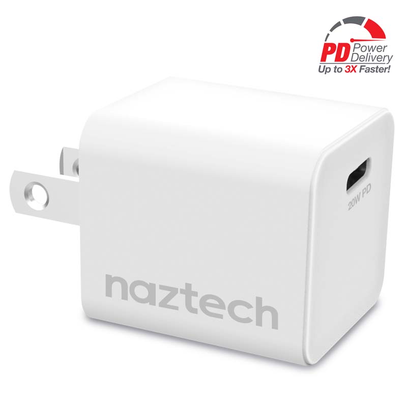 Naztech – 20W USB-C PD Mini Wall Charger – White – front white mini charger