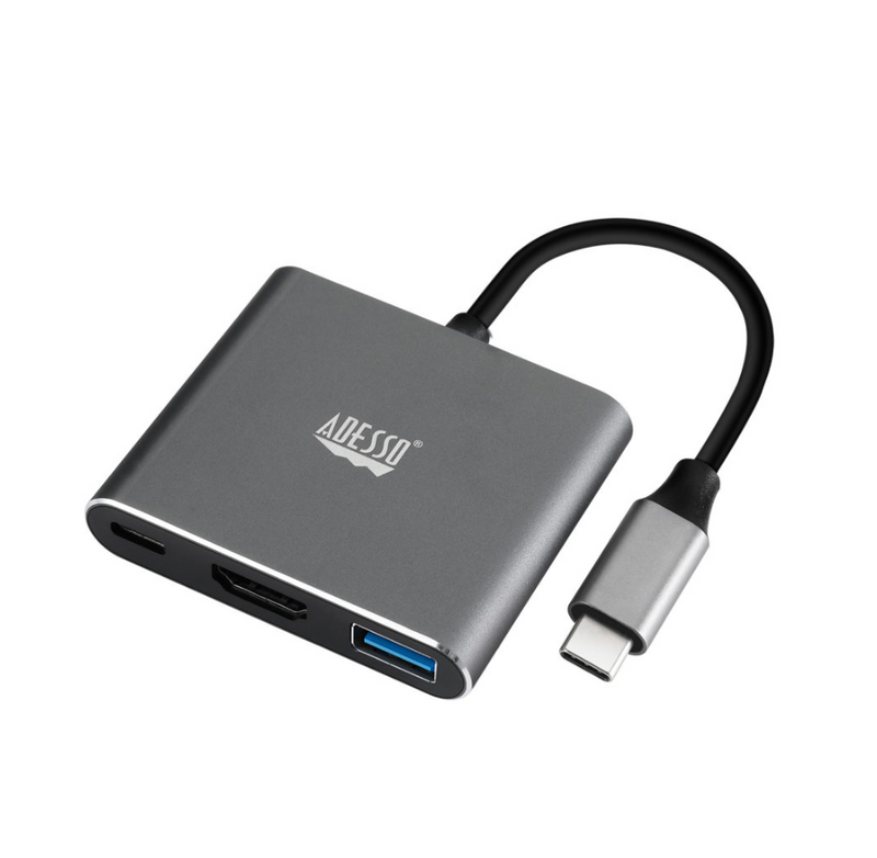 Adesso 3-in-1 USB-C docking station with 4K HDMI and power delivery in grey