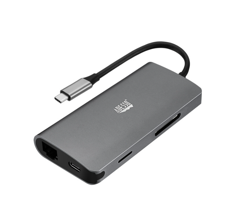 Adesso 8-in-1 USB-C Docking Station in grey