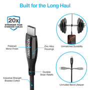 Naztech – DigiWATT 240W USB-C Cable with LED Power Display – Black | 12 ft / 3.66 m – braided construction and strain relief