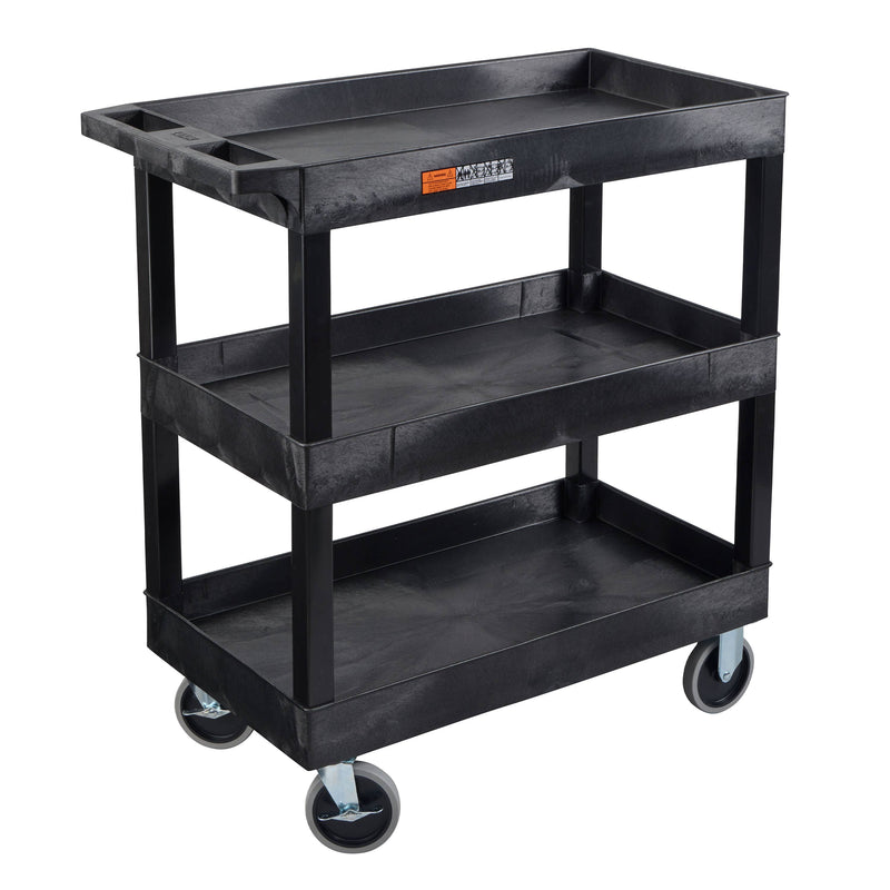 EC111HD-B – Three-Tub Utility Cart with Heavy-Duty Casters | Black; view 1