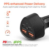 HyperGear - Car Charger 4 Port 77W 2x USB-A (12W) 2x USB-C (30W) PD PPS SpeedBoost Quick Charge with 4ft USB-C to USB-C Cable - Black