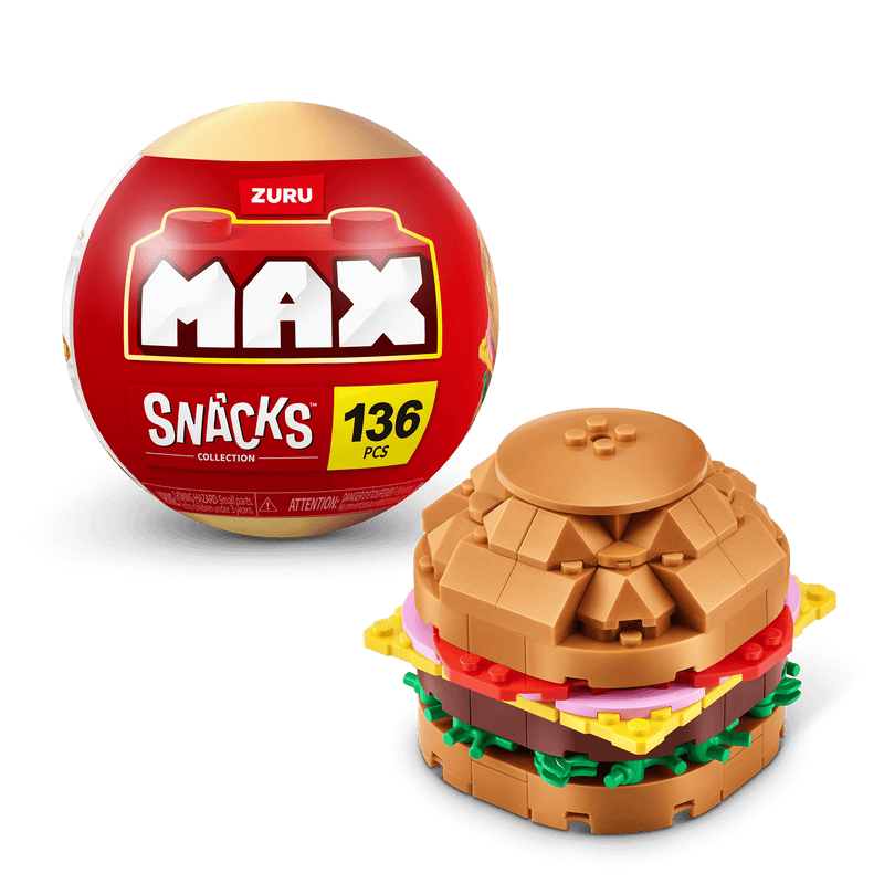 MAX BUILD Premium Snacks Series 1 – Hamburger example with capsule; one random set included
