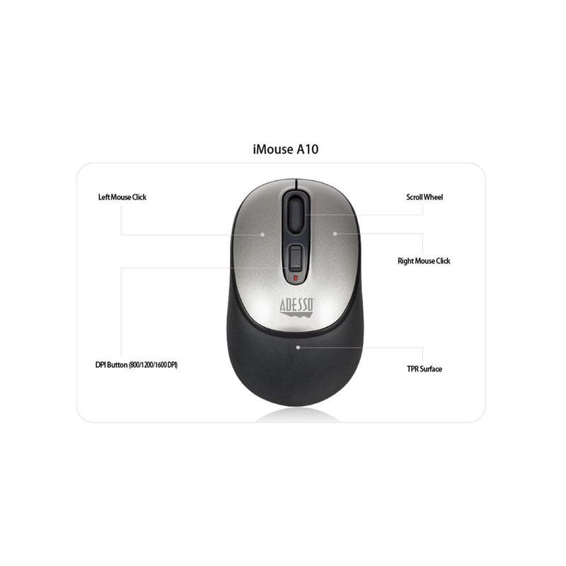 Adesso iMouse A10 Antimicrobial Wireless Mouse in black and silver – view 8