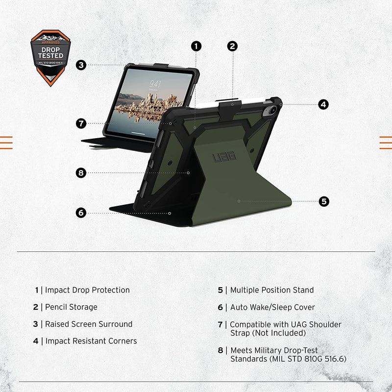 UAG Metropolis SE rugged folio case for iPad 10.9 in (10th Gen) in olive – view 5