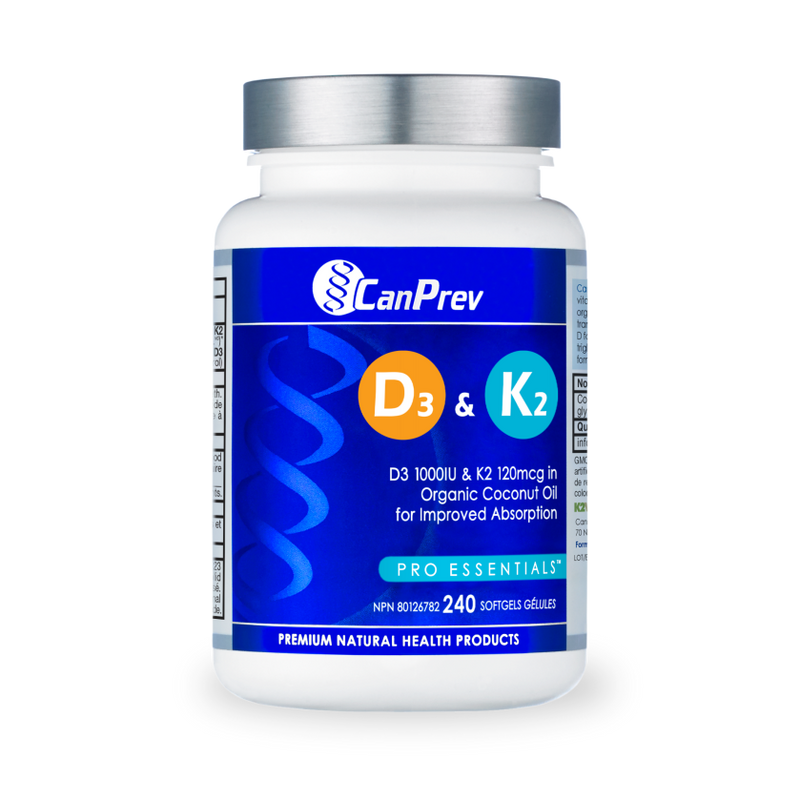CanPrev – D3 & K2 – Organic Coconut Oil, 240 softgels