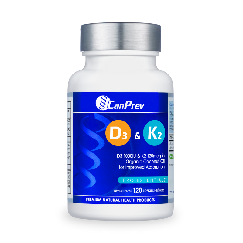 CanPrev – D3 & K2 – Organic Coconut Oil, 120 softgels