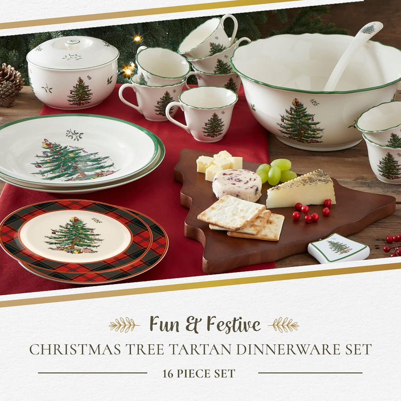 Spode - Christmas Tree 16-Piece Tartan Dinnerware Set