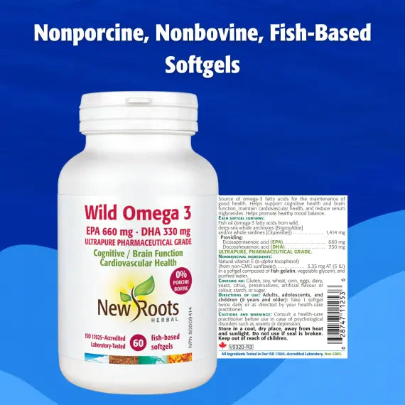 New Roots Herbal - Wild Omega 3 EPA 660MG DHA 330MG Lemon Flavour 60 Softgels