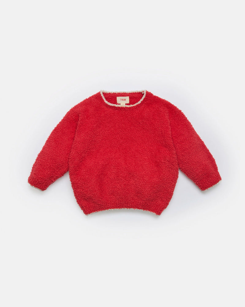 7AM - Boxy Sweater Fuzzy - Holiday Special | Ecru Crimson / 4-5Y