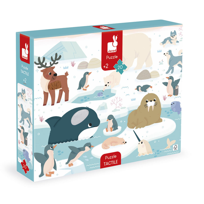Janod - 20-piece Tactile Puzzle with Poster Poral Animals