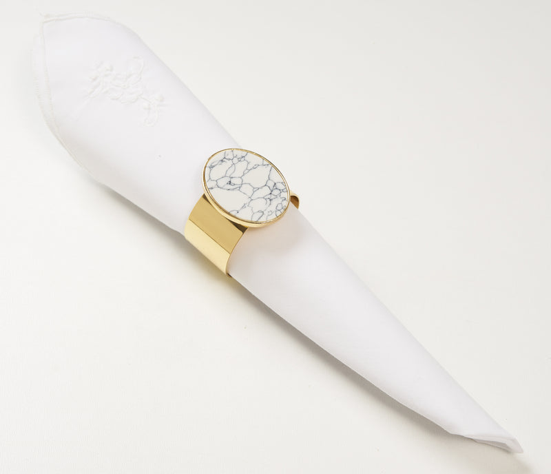 Brilliant - Medallion Marble White Napkin Ring, Set of 4
