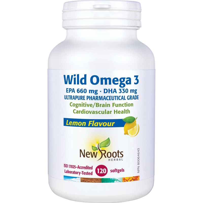 New Roots Herbal - Wild Omega 3 EPA 660MG DHA 330MG Lemon Flavour - 120 Softgels