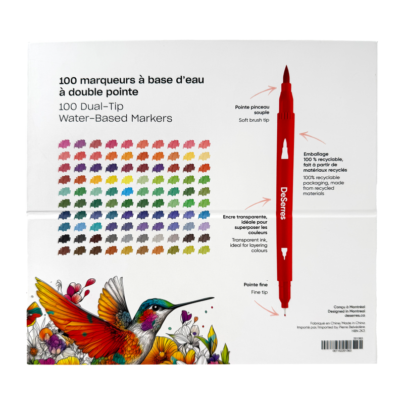 DOUBLE-TIP MARKERS-ASSORTED COLOURS-100 PIECES
