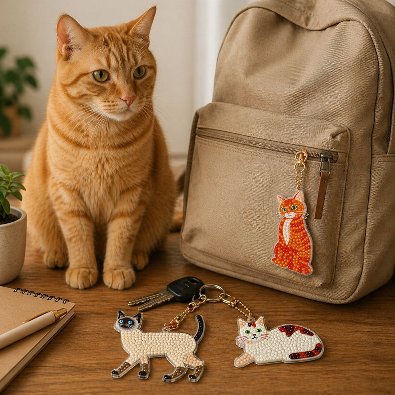 DIAMOND ART DIY KEYCHAINS- CATS
