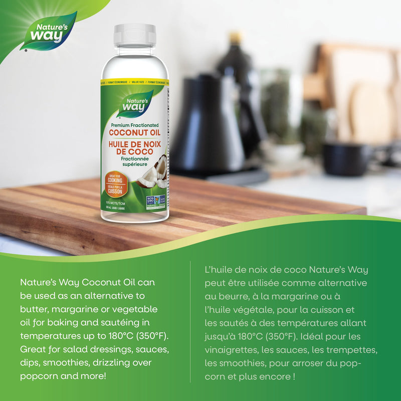 Nature’s Way – Liquid Coconut Oil – 93% MCT | 20.3 fl oz / 600 mL – cooking and serving suggestions