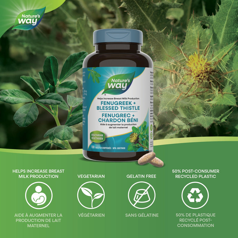Nature’s Way – Fenugreek + Blessed Thistle – 450 mg + 375 mg | 180 Tablets – vegetarian herbal supplement features