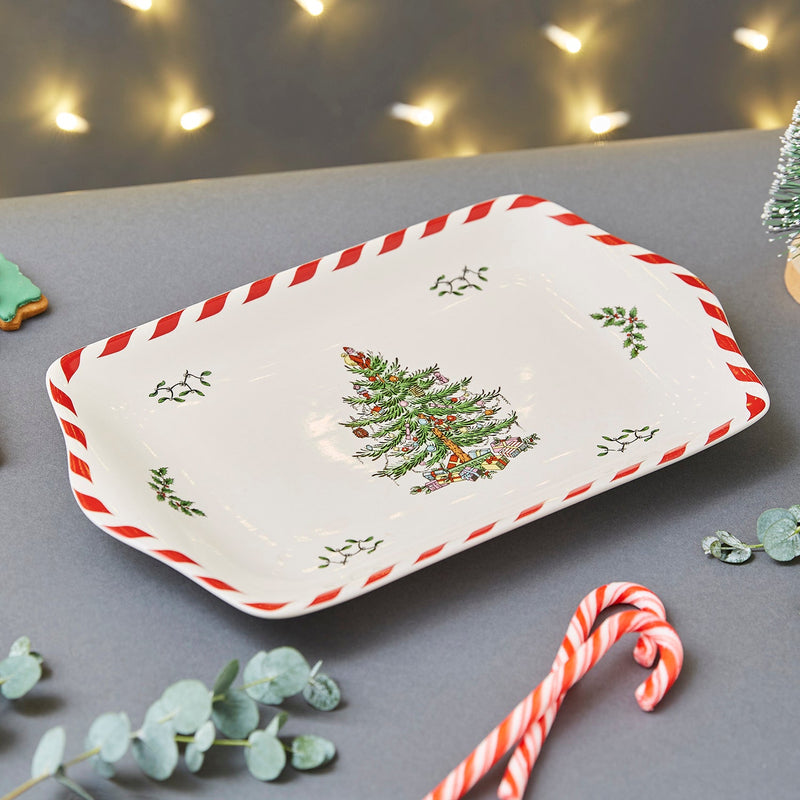 Spode Christmas Tree Peppermint Dessert Tray, 12 in