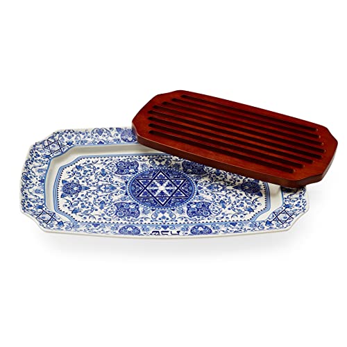 Spode Judaica challah tray with wooden insert, 17.5 in